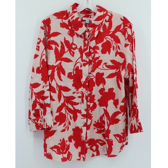 Chico's Tops - Chico's 2.5 No Iron Floral Linen Button Up Shirt Red